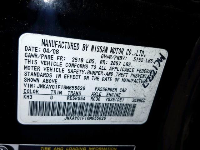 JNKAY01F18M655626 - 2008 INFINITI M35 BASE BLACK photo 10