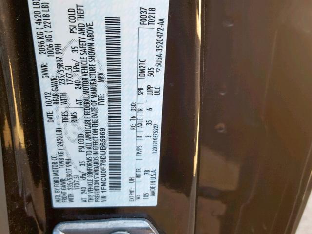 1FMCU0F76DUB65969 - 2013 FORD ESCAPE S BLACK photo 10