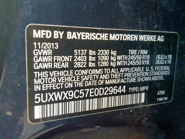 5UXWX9C57E0D29644 - 2014 BMW X3 XDRIVE2 BLUE photo 10