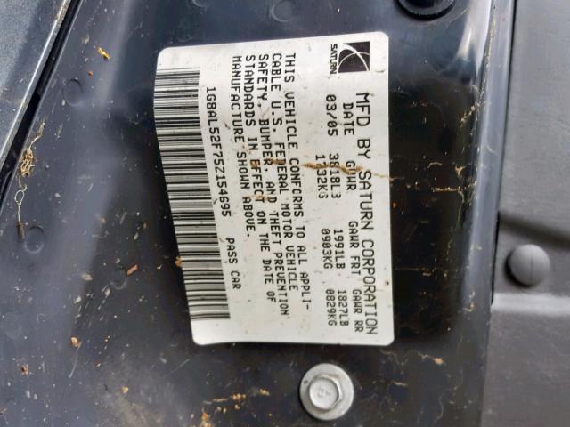 1G8AL52F75Z154695 - 2005 SATURN ION LEVEL GRAY photo 10
