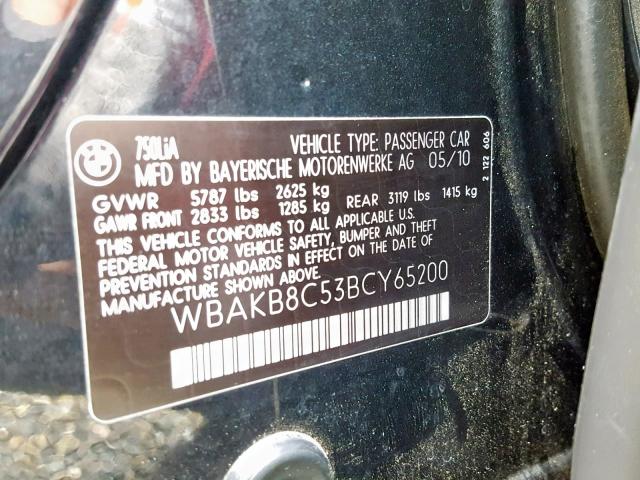 WBAKB8C53BCY65200 - 2011 BMW 750LI BLACK photo 10