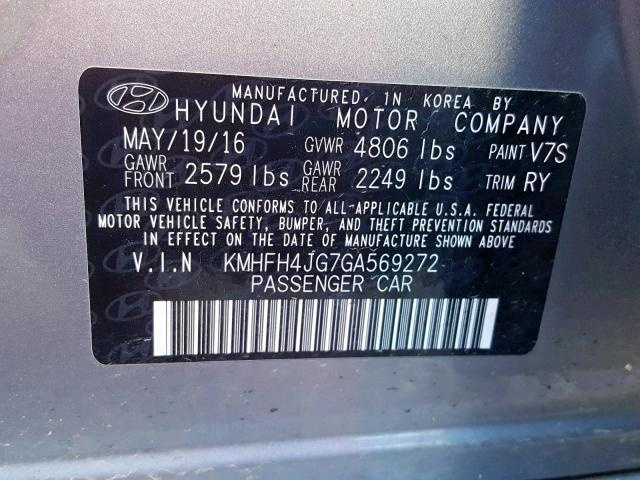 KMHFH4JG7GA569272 - 2016 HYUNDAI AZERA LIMI SILVER photo 10