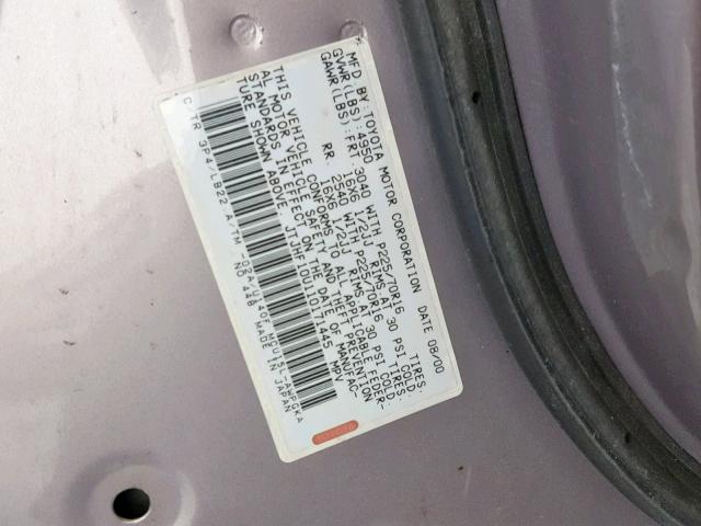 JTJHF10U110171445 - 2001 LEXUS RX 300 GRAY photo 10