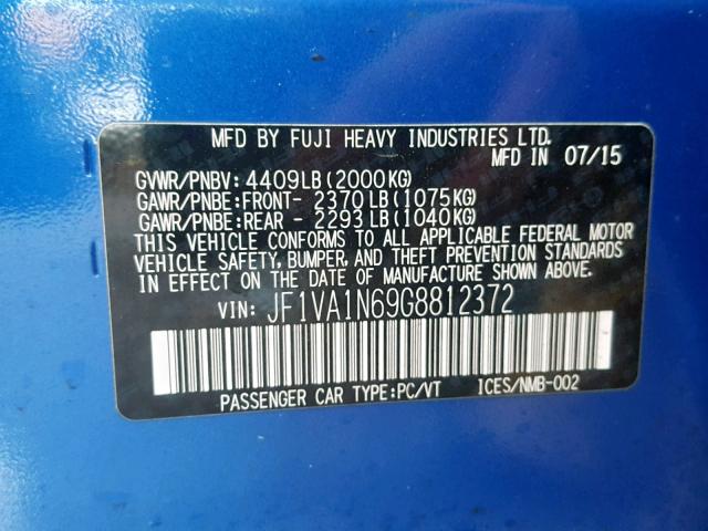 JF1VA1N69G8812372 - 2016 SUBARU WRX LIMITE BLUE photo 10