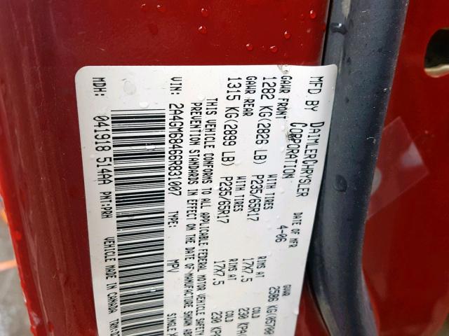 2A4GM68466R831007 - 2006 CHRYSLER PACIFICA T RED photo 10