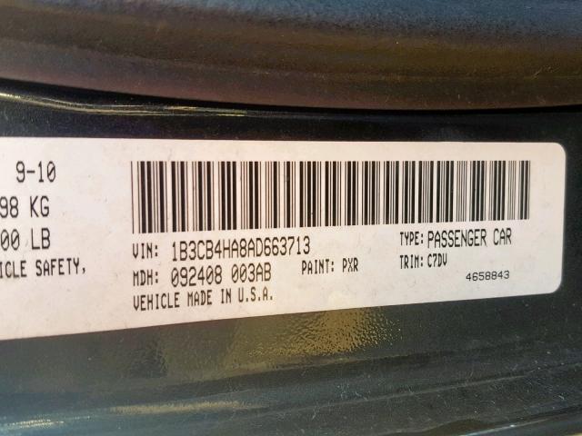 1B3CB4HA8AD663713 - 2010 DODGE CALIBER SX BLACK photo 10