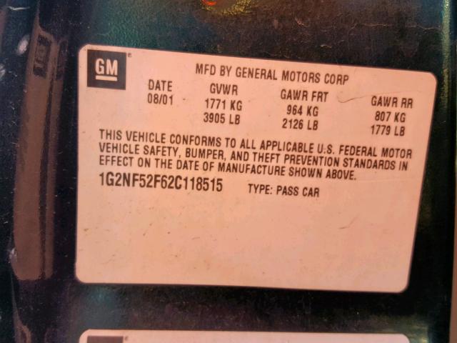 1G2NF52F62C118515 - 2002 PONTIAC GRAND AM S მწვანე ფოტო 10
