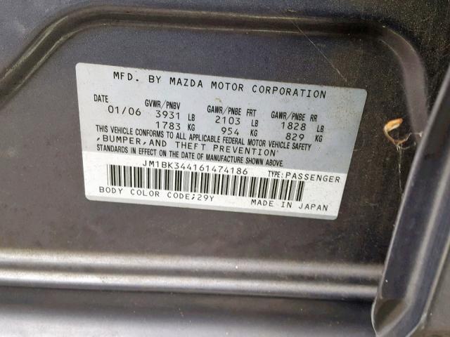 JM1BK344161474186 - 2006 MAZDA 3 HATCHBAC GRAY photo 10