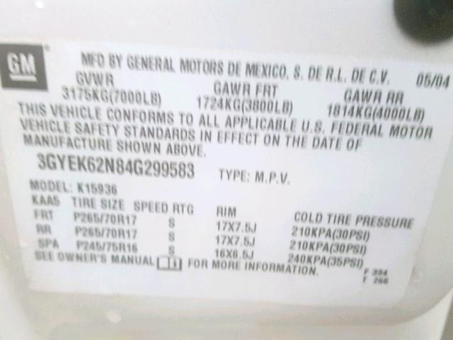 3GYEK62N84G299583 - 2004 CADILLAC ESCALADE E WHITE photo 10