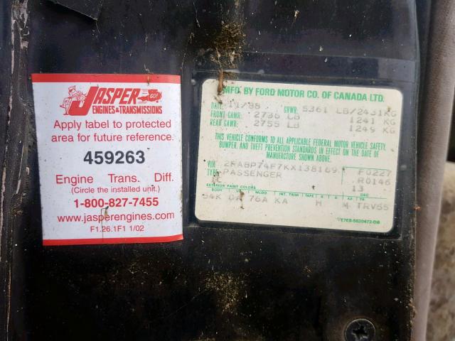 2FABP74F7KX138169 - 1989 FORD CROWN VICT BLACK photo 10