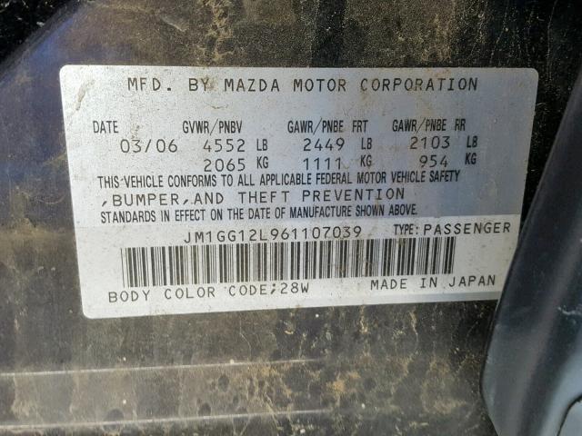 JM1GG12L961107039 - 2006 MAZDA SPEED 6 GRAY photo 10