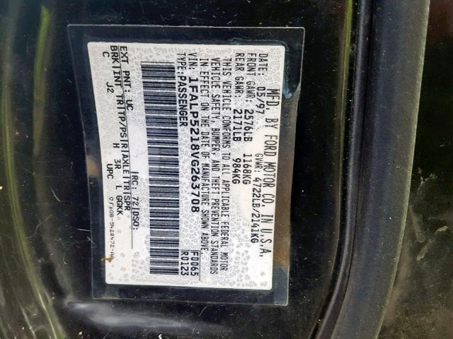 1FALP5218VG263708 - 1997 FORD TAURUS GL BLACK photo 10