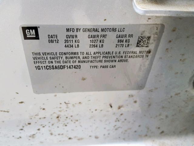 1G11C5SA6DF147420 - 2013 CHEVROLET MALIBU 1LT SILVER photo 10