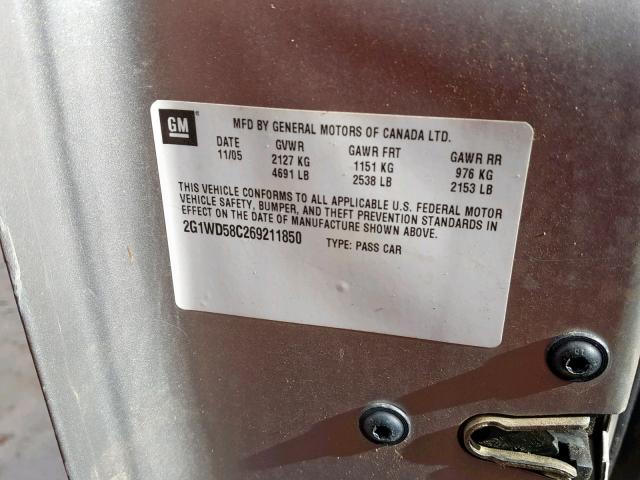 2G1WD58C269211850 - 2006 CHEVROLET IMPALA SUP Сұр фото 10