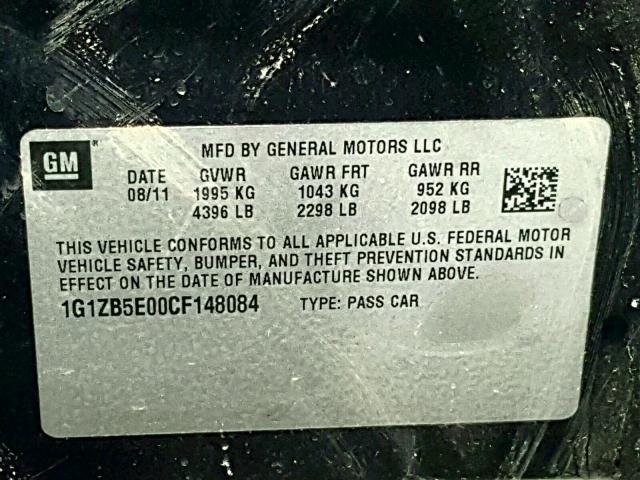 1G1ZB5E00CF148084 - 2012 CHEVROLET MALIBU LS შავი ფოტო 10