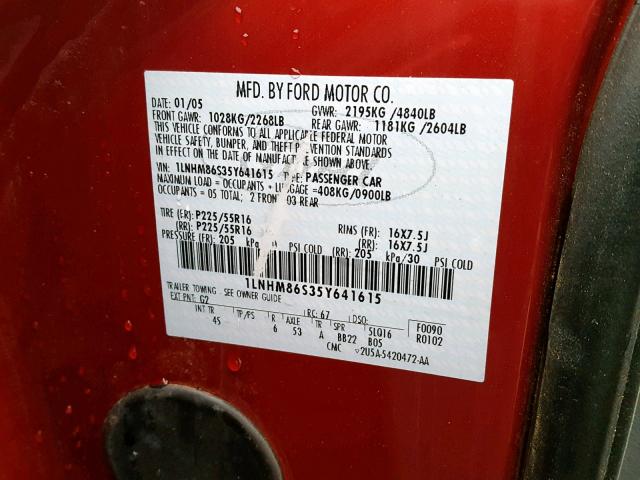1LNHM86S35Y641615 - 2005 LINCOLN LS BURGUNDY photo 10