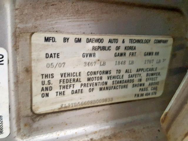 KL1TD56608B009833 - 2008 CHEVROLET AVEO BASE Gümüş foto 10