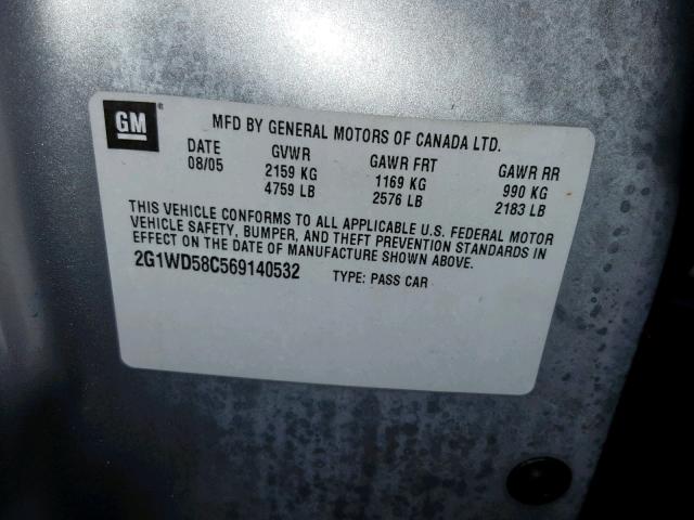 2G1WD58C569140532 - 2006 CHEVROLET IMPALA SUP 银色 照片 10