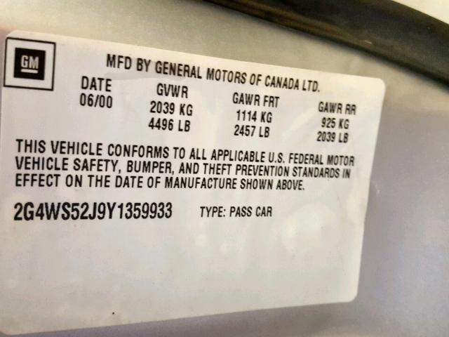 2G4WS52J9Y1359933 - 2000 BUICK CENTURY CU SILVER photo 10