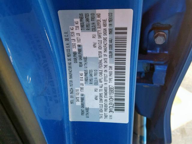 3MYDLBYV0HY158667 - 2017 TOYOTA YARIS IA BLUE photo 10