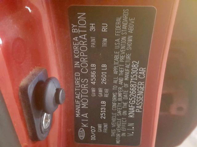 KNAFG526687153082 - 2008 KIA RONDO LX RED photo 10