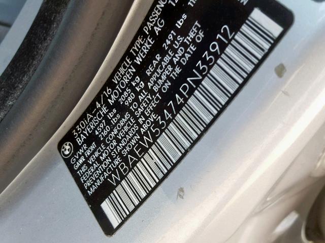 WBAEW53474PN33912 - 2004 BMW 330 XI SILVER photo 10