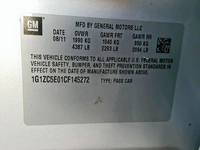 1G1ZC5E01CF145272 - 2012 CHEVROLET MALIBU 1LT SILVER photo 10