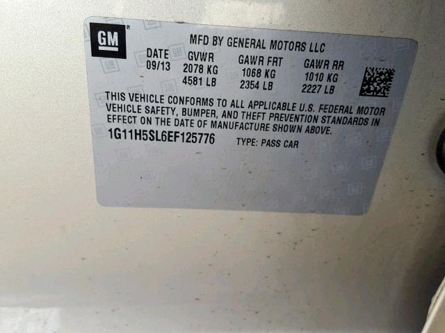 1G11H5SL6EF125776 - 2014 CHEVROLET MALIBU LTZ 银色 照片 10