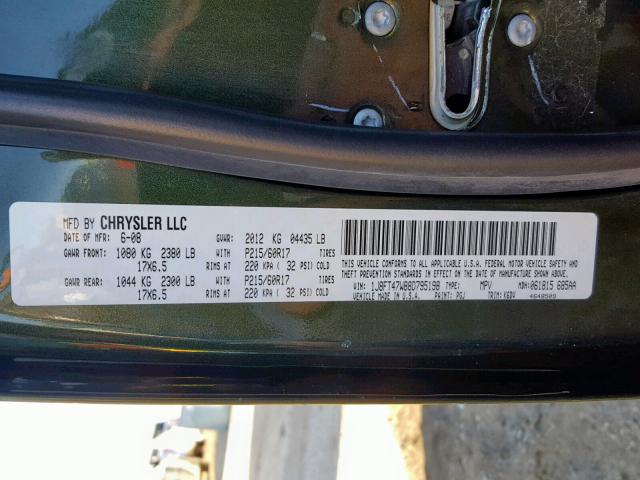 1J8FT47W88D795198 - 2008 JEEP COMPASS SP 绿色 照片 10