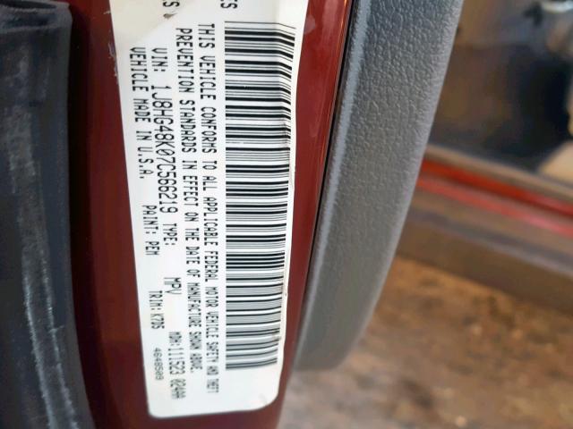 1J8HG48K07C566219 - 2007 JEEP COMMANDER BURGUNDY photo 10