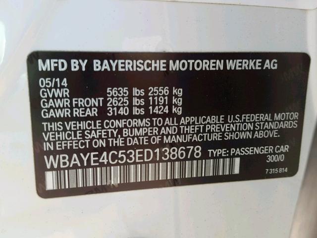 WBAYE4C53ED138678 - 2014 BMW 740 LI WHITE photo 10