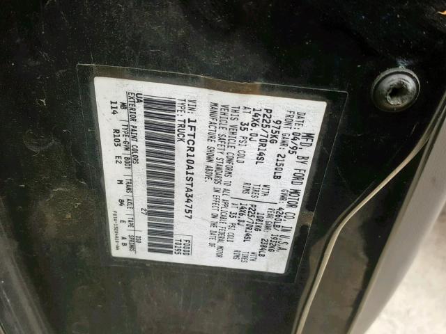 1FTCR10A1STA34757 - 1995 FORD RANGER BLACK photo 10