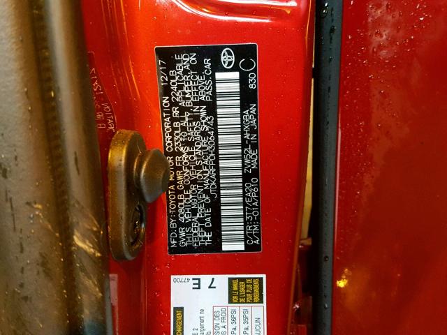 JTDKARFP0H3064743 - 2017 TOYOTA PRIUS PRIM 红色 照片 10