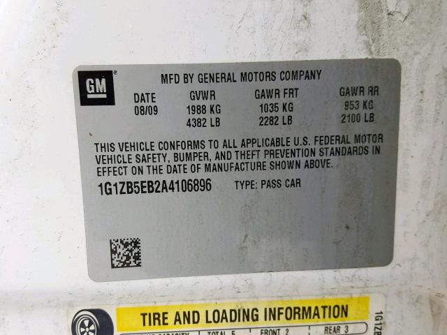 1G1ZB5EB2A4106896 - 2010 CHEVROLET MALIBU LS WHITE photo 10