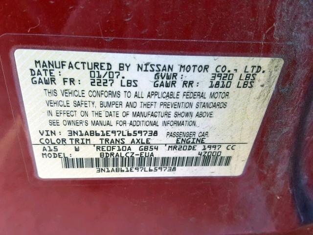 3N1AB61E97L659738 - 2007 NISSAN SENTRA 2.0 RED photo 10