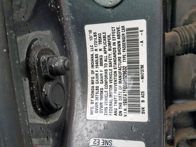 19XFA1F60BE029632 - 2011 HONDA CIVIC LX-S GRAY photo 10
