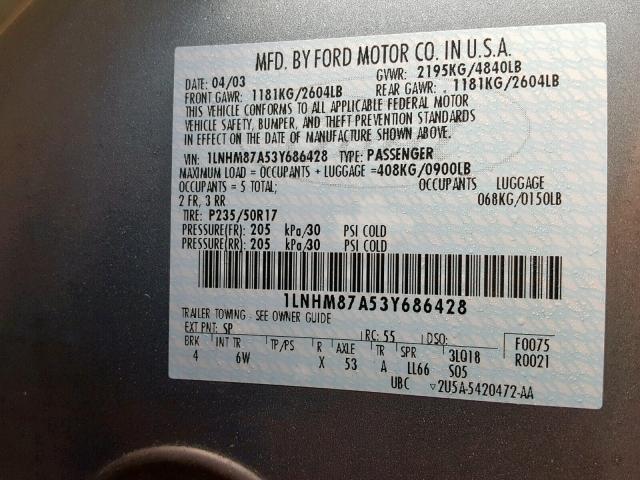 1LNHM87A53Y686428 - 2003 LINCOLN LS BLUE photo 10