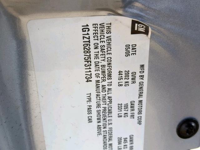 1G1ZT62875F311734 - 2005 CHEVROLET MALIBU MAX ვერცხლისფერი ფოტო 10