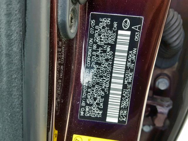 JTHBA30G155141379 - 2005 LEXUS ES 330 BURGUNDY photo 10