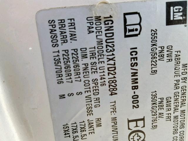 1GNDU231X7D218284 - 2007 CHEVROLET UPLANDER L 金色 照片 10