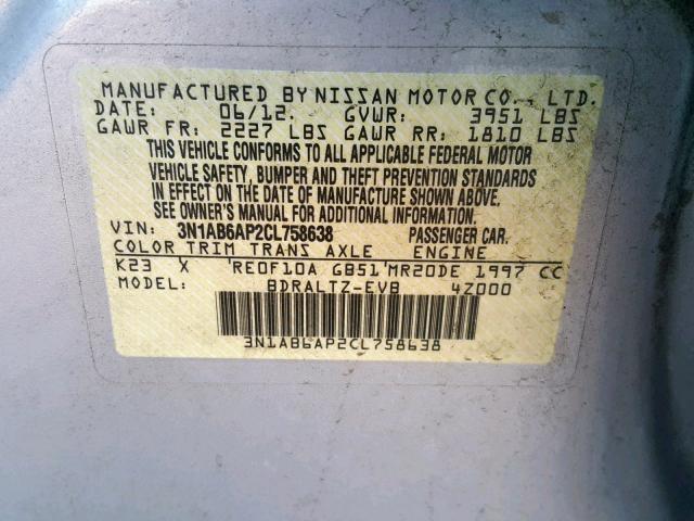 3N1AB6AP2CL758638 - 2012 NISSAN SENTRA 2.0 SILVER photo 10