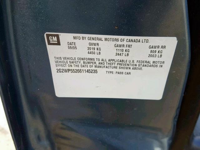 2G2WP552661145235 - 2006 PONTIAC GRAND PRIX ლურჯი ფოტო 10