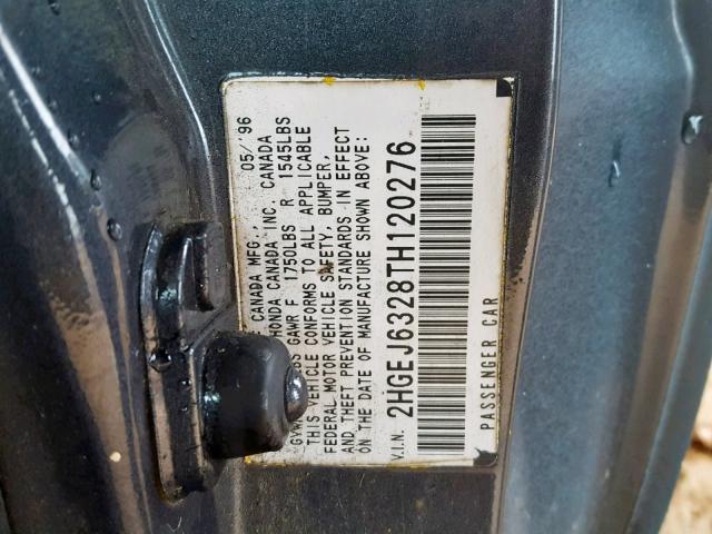 2HGEJ6328TH120276 - 1996 HONDA CIVIC CX BLUE photo 10