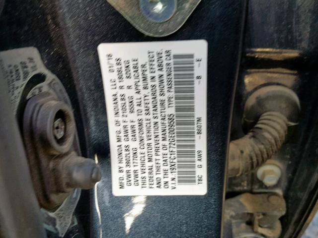 19XFC1F72GE009585 - 2016 HONDA CIVIC EXL 黑色 照片 10