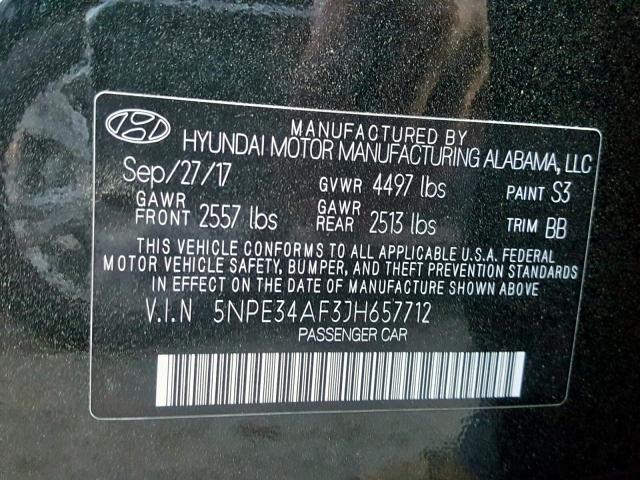 5NPE34AF3JH657712 - 2018 HYUNDAI SONATA SPO BLACK photo 10