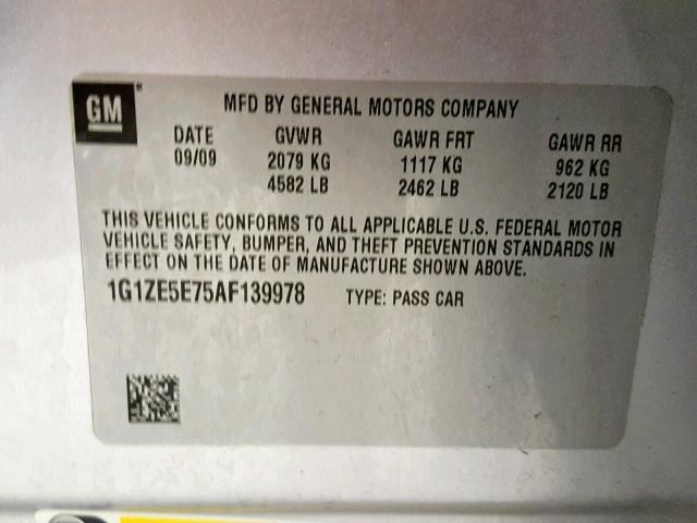 1G1ZE5E75AF139978 - 2010 CHEVROLET MALIBU LTZ ვერცხლისფერი ფოტო 10