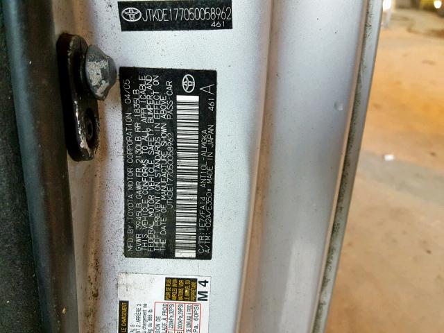 JTKDE177050058962 - 2005 TOYOTA SCION TC Gümüş foto 10