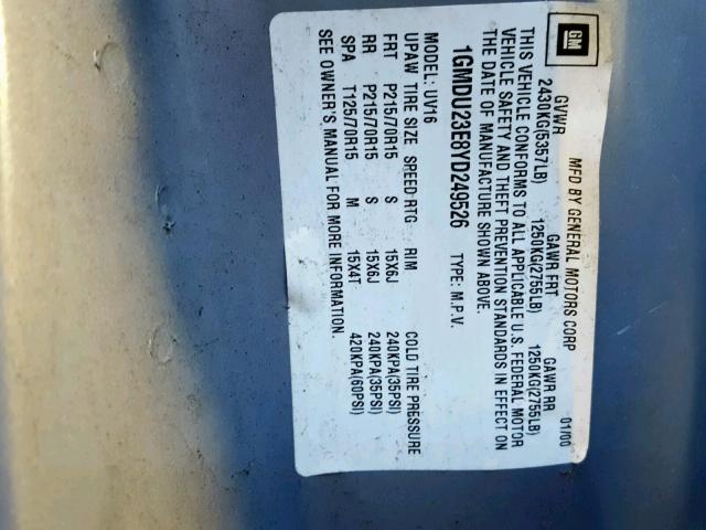 1GMDU23E8YD249526 - 2000 PONTIAC MONTANA EC GRAY photo 10