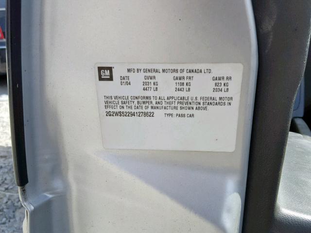 2G2WS522941278622 - 2004 PONTIAC GRAND PRIX SILVER photo 10