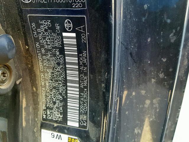 JTKDE177360137883 - 2006 TOYOTA SCION TC შავი ფოტო 10